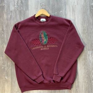 Vintage 90s | University of Minnesota Morris NAS Maroon Crewneck Sweatshirt | XL